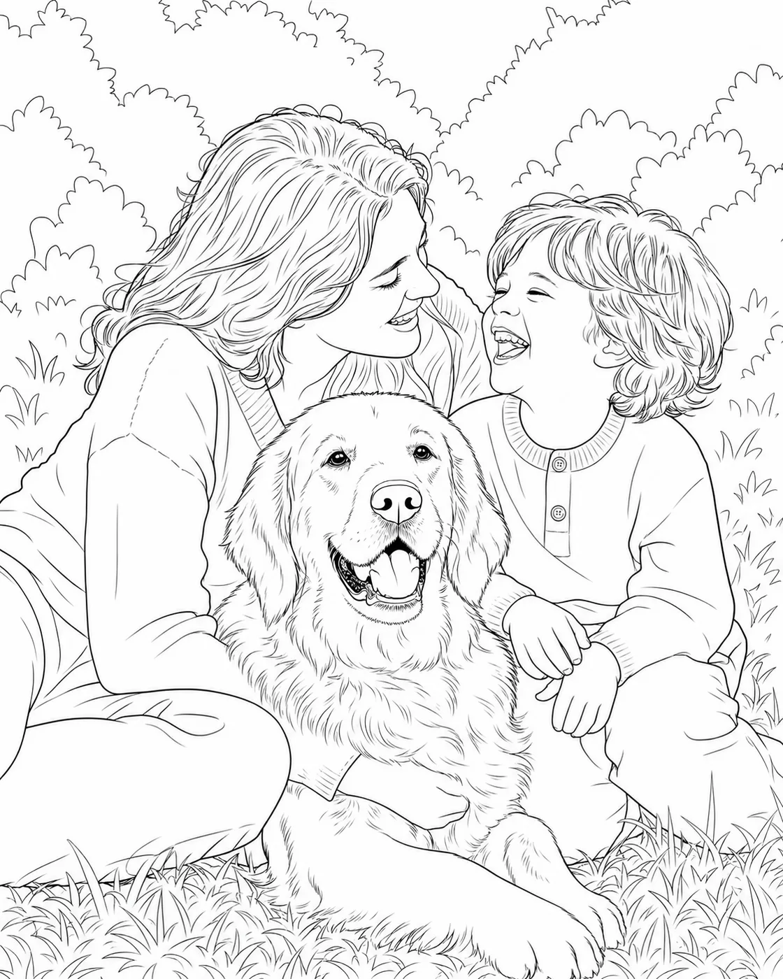 The same photograph drawn as a clean colouring page